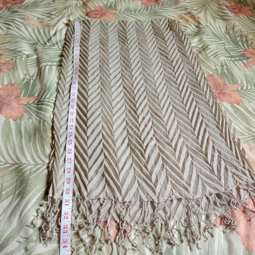 3/$25 Pleated Chevron Scarf with Fringe Beige Neutral Lightweight